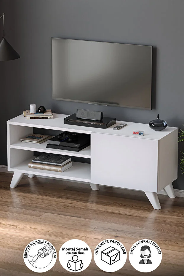 TV Sehpası Kapaklı Tv Sehpası Raflı TV Ünitesi Televizyon Sehpası 100 x 35 Cm 